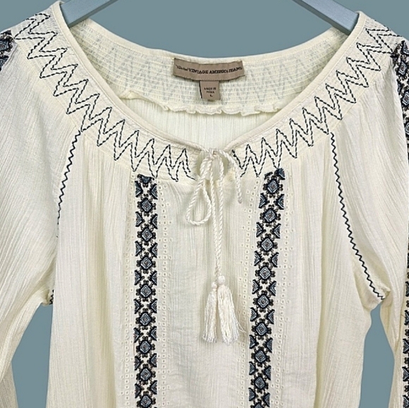 Nine West Vintage America Jeans Boho Top - Size Large - Picture 1 of 6